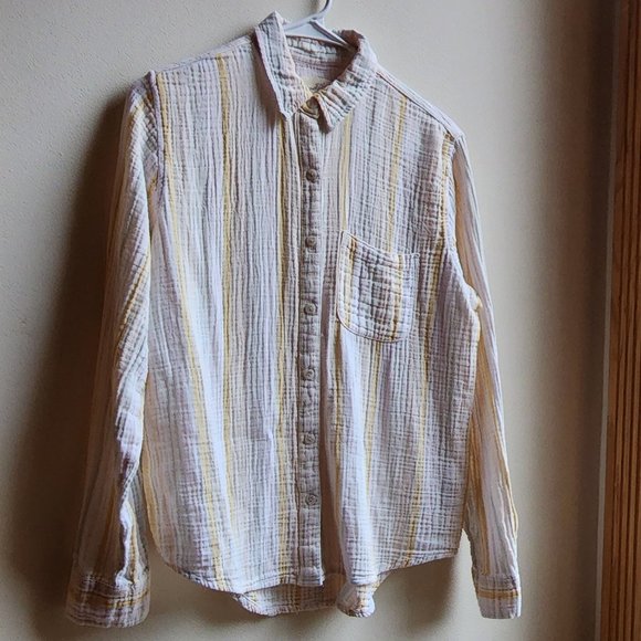 Universal Thread Yellow/White/Green Striped Button Down Shirt Size XS - Picture 3 of 16